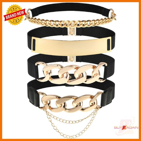 Women's 4-Pack Stretch Waist Belts with Gold Buckle for Dresses